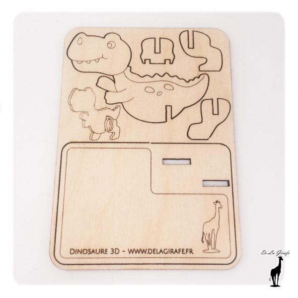 Carte-3D en Bois Dinosaure Cadeau Original